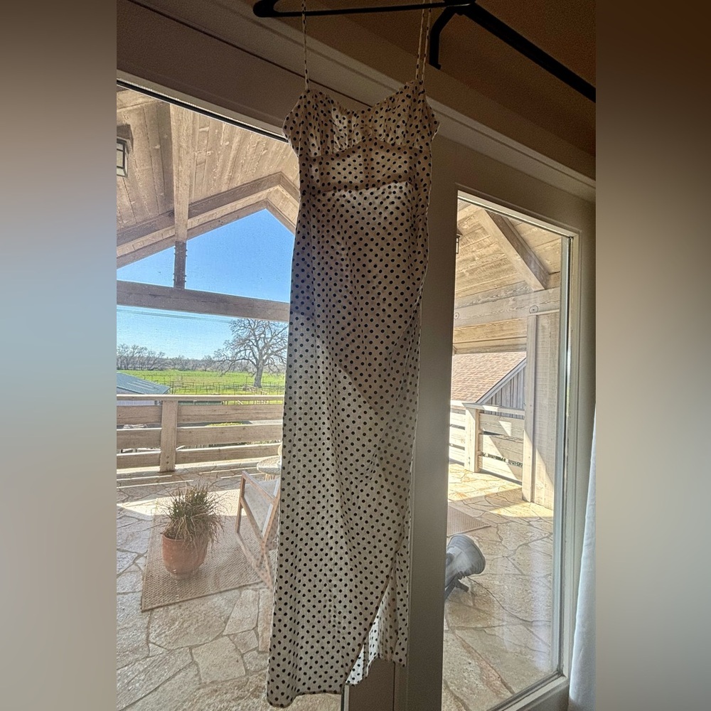 Zara Cream and Black Polka Dot Linen Midi Dress- XS